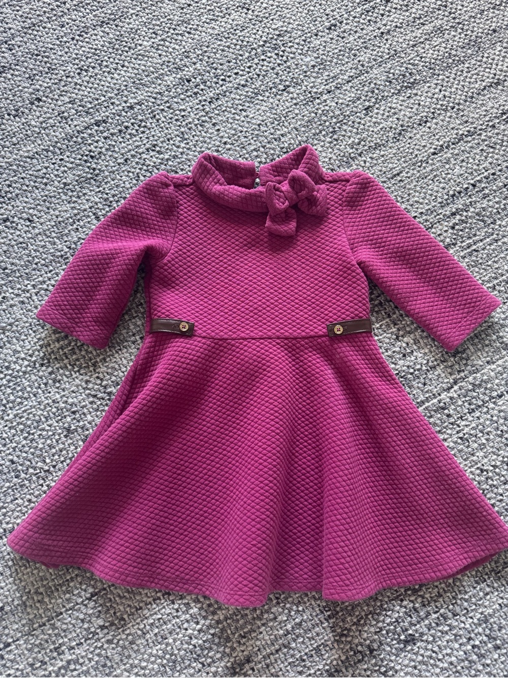 Janie and Jack Raspberry Textured Fit-and-Flare Dress with Neck Bow